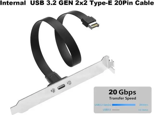 Alt view image 3 of 7 - WRIARICH 1.64FT Flat USB3.2 Gen2x2 20Gbps Type-E A Key 20Pin Header to USB-C Female PCIe Full-Profile Bracket Extension Cable