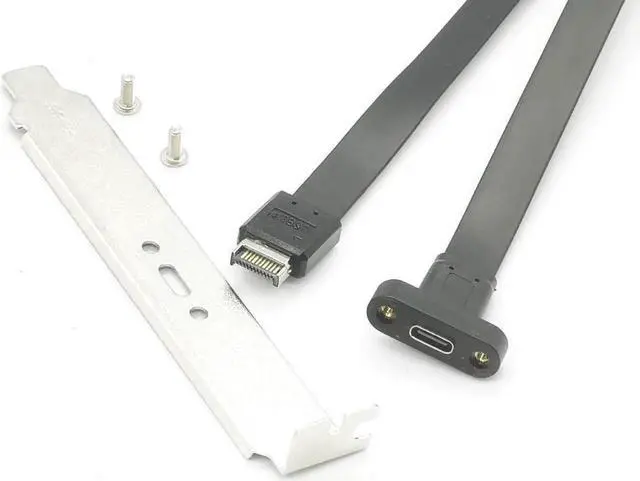 Alt view image 5 of 7 - WRIARICH 1.64FT Flat USB3.2 Gen2x2 20Gbps Type-E A Key 20Pin Header to USB-C Female PCIe Full-Profile Bracket Extension Cable