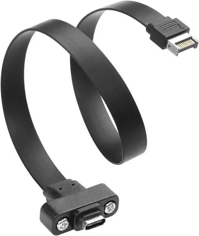 Alt view image 6 of 7 - WRIARICH 1.64FT Flat USB3.2 Gen2x2 20Gbps Type-E A Key 20Pin Header to USB-C Female PCIe Full-Profile Bracket Extension Cable