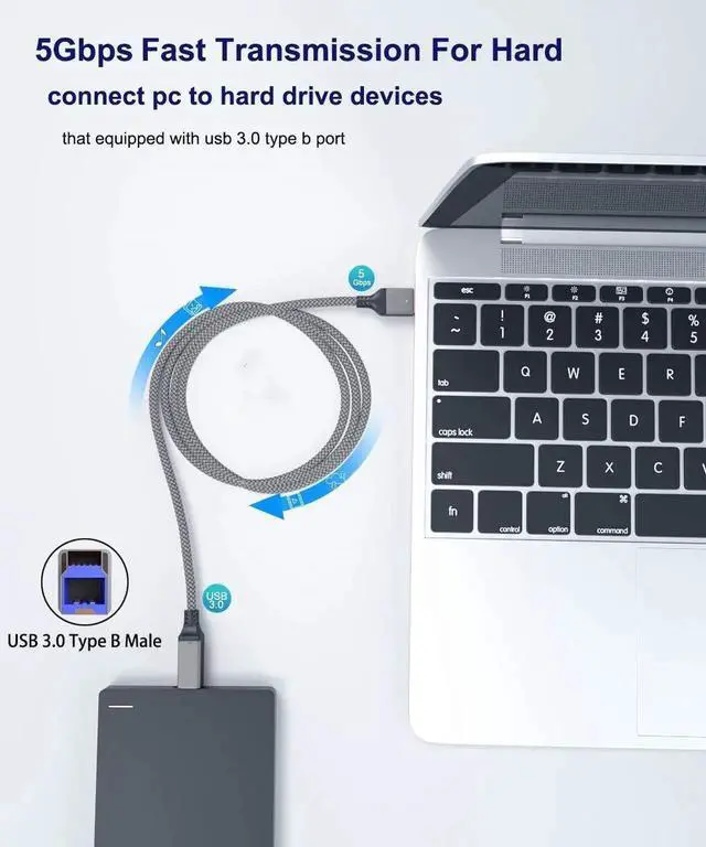 Alt view image 6 of 7 - WRIARICH 2-Pack White Nylon Braided USB 3.0 Type A to Type B Male Cable 6FT, SuperSpeed 5Gbps Cord for External HDD, Scanner, Printer & Audio Interface