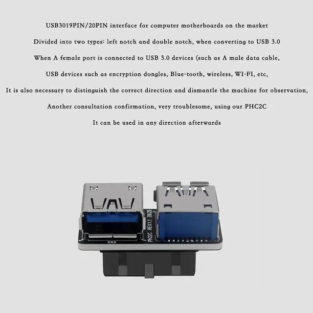 Alt view image 4 of 4 - WRIARICH USB 3.0 19/20Pin Header to Dual USB A Adapter, PH22C Motherboard Internal Header Converter, 5Gbps SuperSpeed, Vertical Mount for PC Case Front Panel