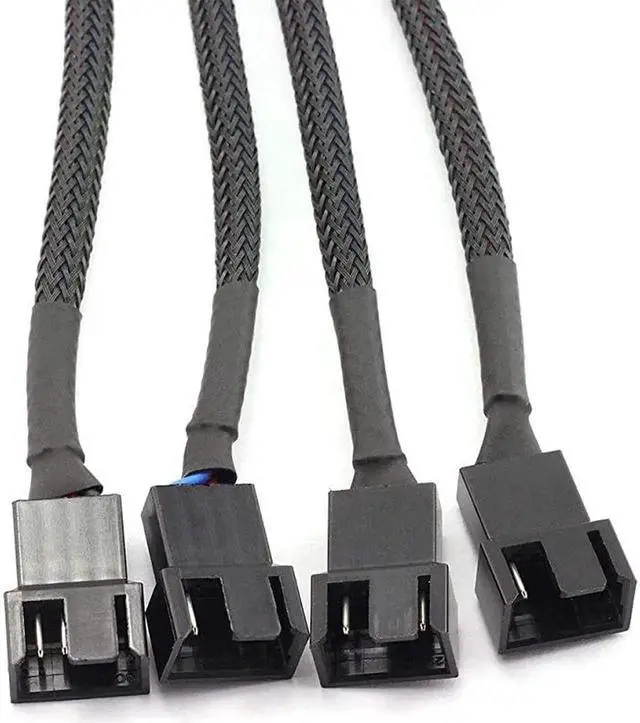 Alt view image 4 of 5 - WRIARICH 4 Pack Black Braided Sleeved 1-to-4 4-Pin PWM Fan Y Splitter Cable, 10.5 Inches PC Case Fan Power Extension Cord