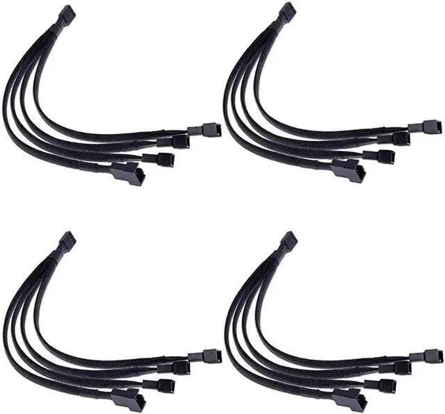 Main image of WRIARICH 4 Pack Black Braided Sleeved 1-to-4 4-Pin PWM Fan Y Splitter Cable, 10.5 Inches PC Case Fan Power Extension Cord