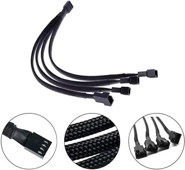 Alt view image 5 of 5 - WRIARICH 4 Pack Black Braided Sleeved 1-to-4 4-Pin PWM Fan Y Splitter Cable, 10.5 Inches PC Case Fan Power Extension Cord
