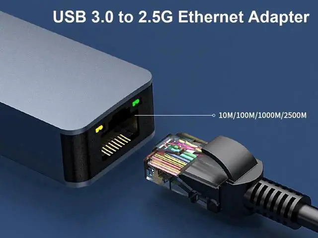 Alt view image 3 of 5 - WRIARICH USB 3.0 Type A to 2.5Gbps Ethernet Adapter, 2500Mbps Multi-Gigabit RJ45 LAN Network Converter, Backward Compatible with 10/100/1000Mbps for Windows, Mac OS & Linux Laptops PC