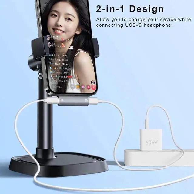 Alt view image 5 of 6 - WRIARICH 2-in-1 USB-C Audio & PD Charging Splitter Dongle, Dual Type-C Headphone Adapter Support 60W Fast Charging, Compatible with iPhone 15/16, iPad, Galaxy, Pixel & More Android Devices