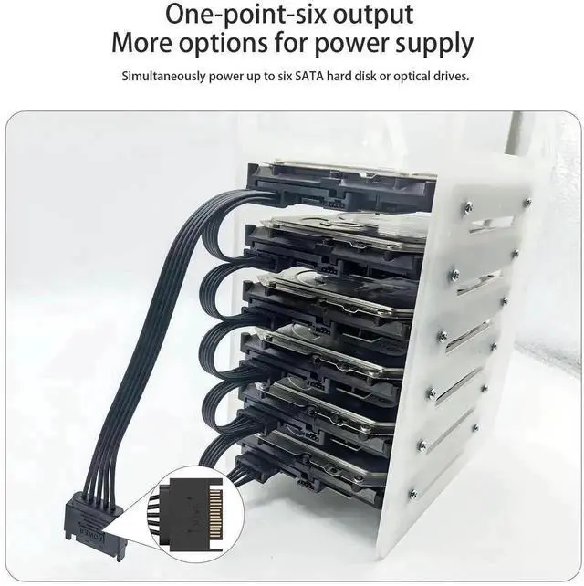 Alt view image 6 of 7 - WRIARICH 6-Way SATA 15 Pin Power Splitter Cable, SATA Power Extension Cord for HDD SSD Optical Drive, Black