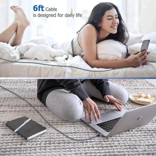 Alt view image 3 of 7 - WRIARICH 3-Pack 3.3FT USB-C to USB-C PD 60W Fast Charging Cable for MacBook, iPad, Galaxy, Switch & All Type-C Devices