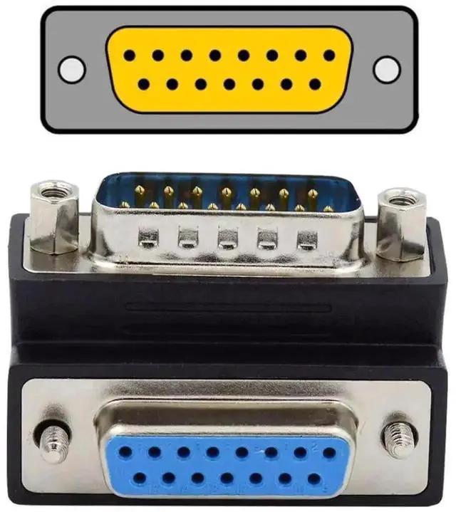 Main image of WRIARICH 90 Degree Up Angled DB15 Male to Female D-SUB Adapter, 15Pin RS232 Serial Right Angle Extension Coupler