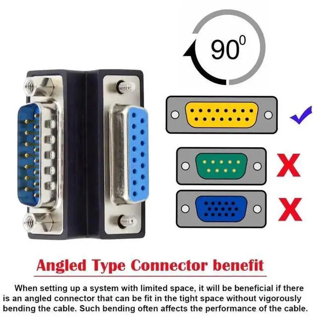 Alt view image 3 of 7 - WRIARICH 90 Degree Up Angled DB15 Male to Female D-SUB Adapter, 15Pin RS232 Serial Right Angle Extension Coupler