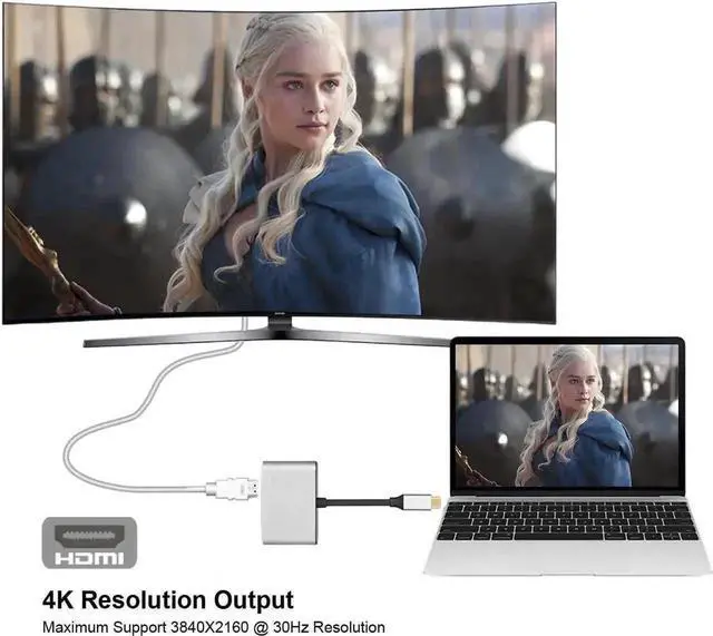 Alt view image 4 of 6 - WRIARICH USB 3.1 Type C to HDMI + VGA Dual Output Adapter, 4K UHD Type-C to HDMI VGA 2-in-1 Video Converter