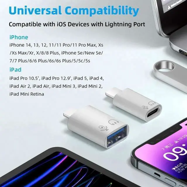 Alt view image 2 of 7 - WRIARICH 2 Pack USB C & USB 3.0 OTG Adapter, Dual Port OTG Converter Compatible with iPhone 15 Series, iPad, Connect Card Reader, U Disk, Keyboard, Mouse, Lavalier Mic & Digital Headphones
