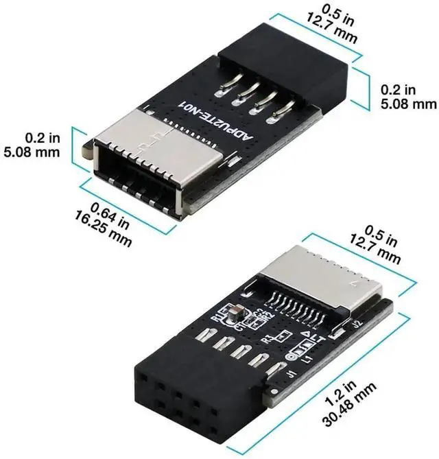 Alt view image 6 of 7 - WRIARICH 9-Pin USB2.0 Internal Header to 20-Pin USB3.1/3.2 Type-C A-Key 180° Adapter, Convert USB Type-E Header to PC Front Panel USB-C Port Converter
