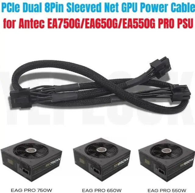 Main image of WRIARICH 60+20CM Sleeved PCIe Dual 8Pin (6+2Pin) GPU Power Cable for Antec EAG 550W/650W/750W PRO