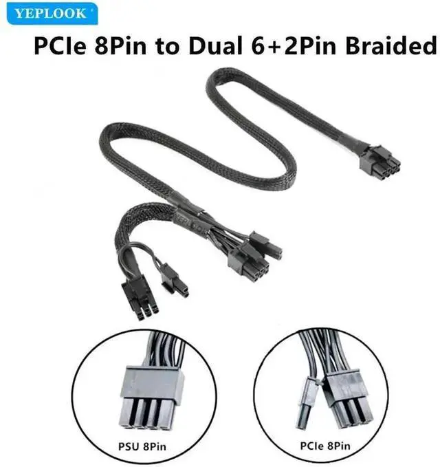 Alt view image 3 of 6 - WRIARICH 60+20CM Sleeved PCIe Dual 8Pin (6+2Pin) GPU Power Cable for Antec EAG 550W/650W/750W PRO