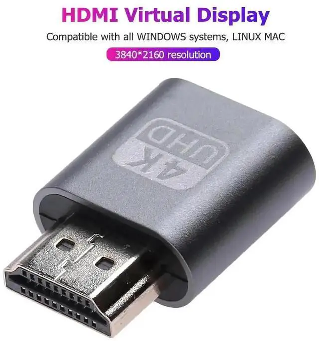 Alt view image 3 of 3 - WRIARICH HDMI Dummy Plug Virtual Display Adapter, HDMI 1.4 DDC EDID Emulator Headless Ghost Monitor Plug for GPU Remote Access