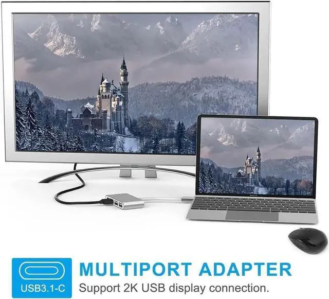 Alt view image 3 of 7 - 4-in-1 USB-C Multiport Hub Adapter with PD Charging, USB 3.0 & USB 2.0 Ports, Portable Type-C Splitter Compatible with MacBook Air, MacBook Pro 13/15, Chromebook Pixel, Dell XPS & All USB-C Laptops
