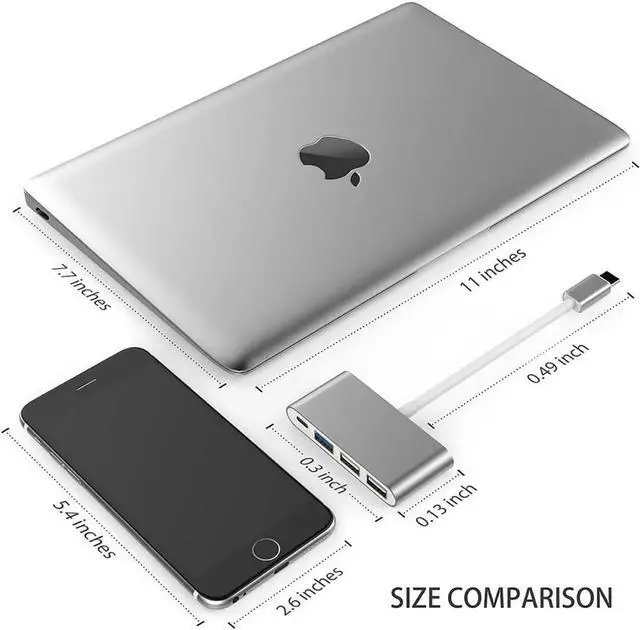 Alt view image 4 of 7 - 4-in-1 USB-C Multiport Hub Adapter with PD Charging, USB 3.0 & USB 2.0 Ports, Portable Type-C Splitter Compatible with MacBook Air, MacBook Pro 13/15, Chromebook Pixel, Dell XPS & All USB-C Laptops