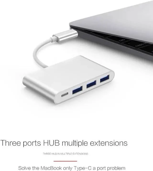Alt view image 7 of 7 - 4-in-1 USB-C Multiport Hub Adapter with PD Charging, USB 3.0 & USB 2.0 Ports, Portable Type-C Splitter Compatible with MacBook Air, MacBook Pro 13/15, Chromebook Pixel, Dell XPS & All USB-C Laptops