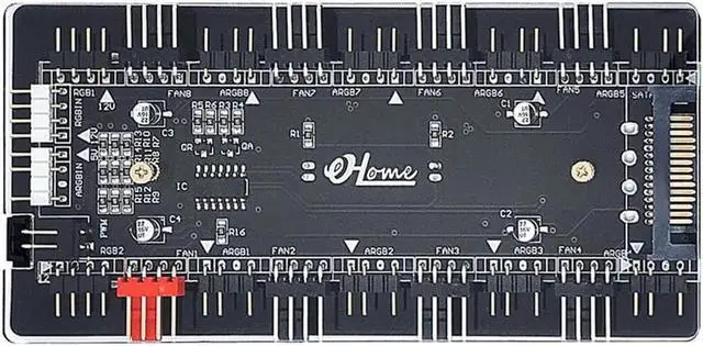Alt view image 3 of 7 - WRIARICH 4-Pin PWM & ARGB 2-in-1 Hub, 8 Ports 12V 4Pin to 5V 3Pin ARGB Converter Controller, SATA Powered with PMMA Case & Magnetic Standoff