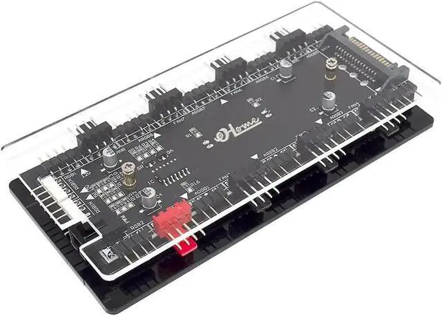 Alt view image 5 of 7 - WRIARICH 4-Pin PWM & ARGB 2-in-1 Hub, 8 Ports 12V 4Pin to 5V 3Pin ARGB Converter Controller, SATA Powered with PMMA Case & Magnetic Standoff