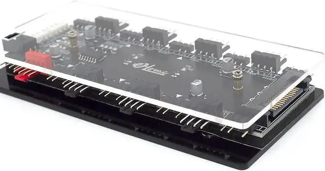 Alt view image 7 of 7 - WRIARICH 4-Pin PWM & ARGB 2-in-1 Hub, 8 Ports 12V 4Pin to 5V 3Pin ARGB Converter Controller, SATA Powered with PMMA Case & Magnetic Standoff