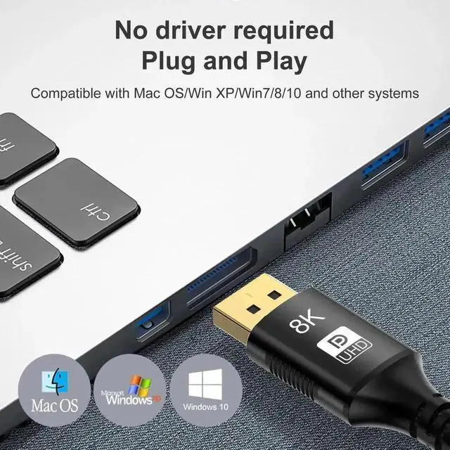 Alt view image 3 of 7 - WRIARICH 3.3FT Bi-Directional Mini DP to DP 1.4 Cable, 8K@60Hz 4K@144Hz 2K@240Hz mDP to DisplayPort Cord with HDR G-Sync FreeSync Gold-Plated Connector for MacBook iMac Surface Gaming Monitor