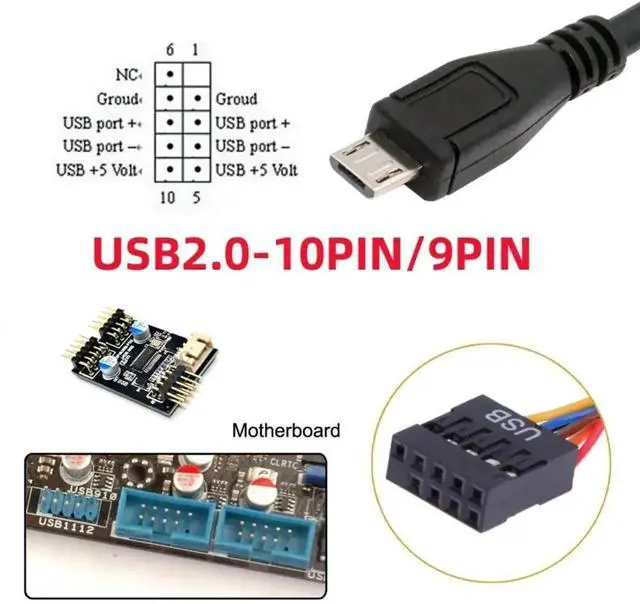 Alt view image 3 of 7 - WRIARICH 0.5M Internal USB2.0 9Pin/10Pin Motherboard Header to Micro USB 5Pin Data Cable