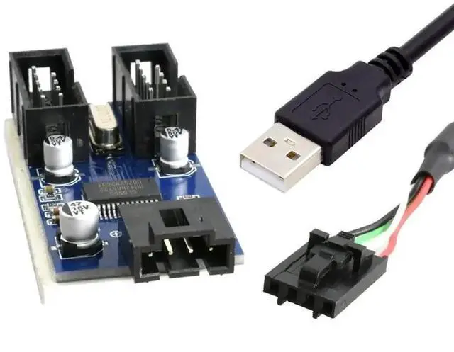 Main image of WRIARICH 1 to 2 Port Internal USB 2.0 9Pin Header Splitter Hub, USB A Male to Dual Female Motherboard Header Port Multiplier Adapter