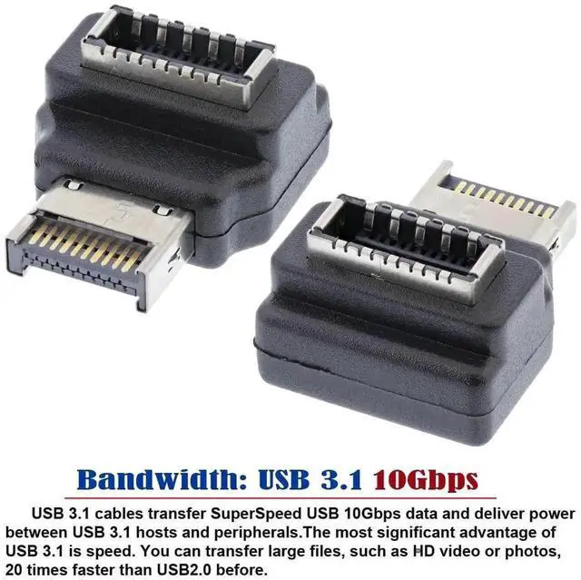 Alt view image 3 of 7 - WRIARICH 90 Degree Angled 20Pin Type-E Male to Female Adapter, USB 3.1 Gen2 Front Panel Header Motherboard Extension Data Connector for PC Desktop Case Cable Management