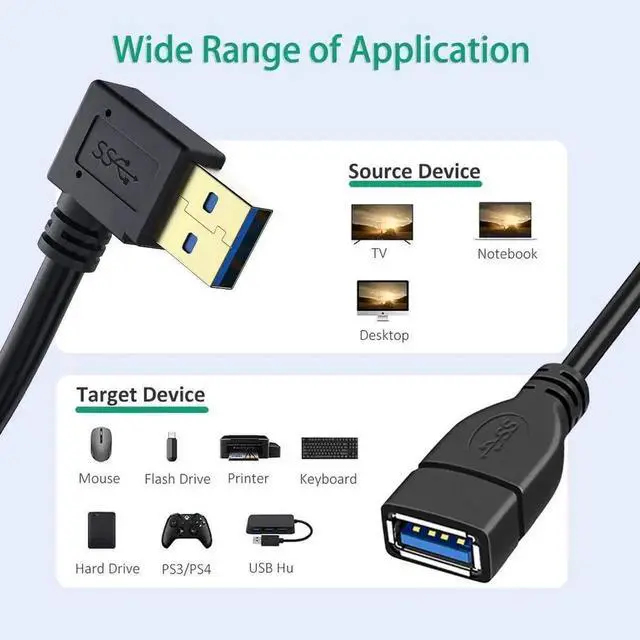 Alt view image 2 of 7 - WRIARICH 2 Pack 90 Degree USB 3.0 Extension Cable, Left & Right Angle Type A Male to Male Cord for Laptop, TV, Flash Drive, Mouse, Hard Drive, Camera
