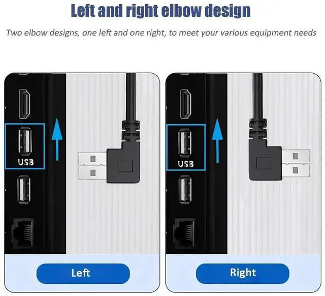 Alt view image 6 of 7 - WRIARICH 2 Pack 90 Degree USB 3.0 Extension Cable, Left & Right Angle Type A Male to Male Cord for Laptop, TV, Flash Drive, Mouse, Hard Drive, Camera
