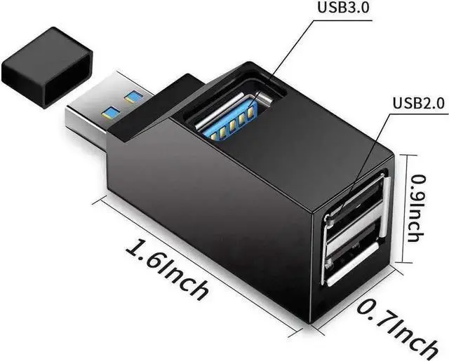 Alt view image 2 of 7 - WRIARICH 3-Port USB Hub High Speed USB 3.0 Splitter, Bus Powered Plug and Play USB 3.0 & USB 2.0 Port Expander with Detachable Lanyard, Black