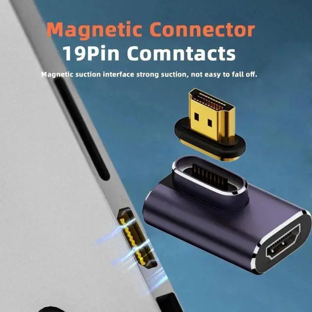 Alt view image 4 of 7 - WRIARICH 90 Degree Left Angled Magnetic HDMI 2.1 Gender Changer, Male to Female Gold-Plated Adapter Supports 48Gbps, 8K@60Hz & 4K@120Hz