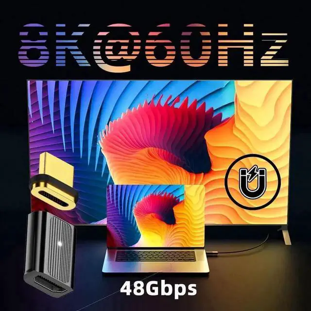 Alt view image 5 of 7 - WRIARICH 90 Degree Left Angled Magnetic HDMI 2.1 Gender Changer, Male to Female Gold-Plated Adapter Supports 48Gbps, 8K@60Hz & 4K@120Hz