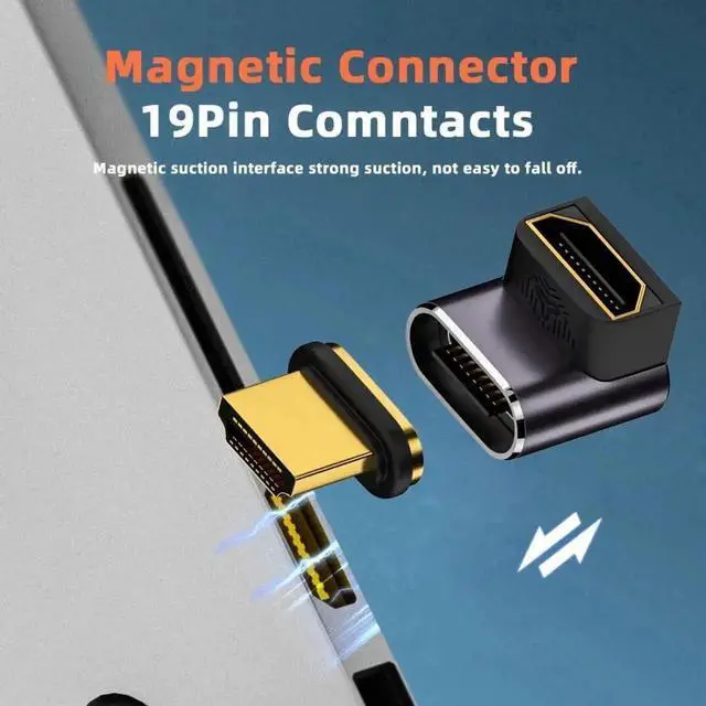 Alt view image 3 of 7 - WRIARICH 90° Up Angled Magnetic HDMI 2.1 Adapter, Male to Female Gold-Plated Extender, 48Gbps 8K@60Hz 4K@120Hz