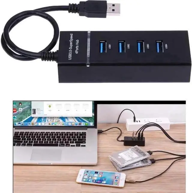 Alt view image 2 of 7 - WRIARICH 4 Port Powered USB 3.0 Hub with AC Power Adapter, Ultra Slim Compact Super Speed Data Transfer & Smart Charging Splitter for Mac Mini, PC, Laptops