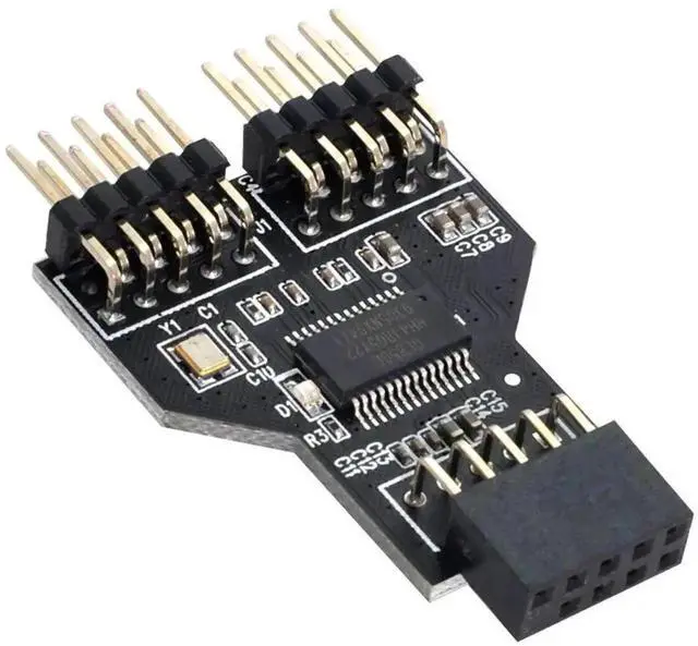 Alt view image 6 of 6 - WRIARICH Motherboard 9Pin USB 2.0 Header 1 to 2 Splitter Adapter, Internal USB 2.0 Header Multiplier Extension Hub Connector