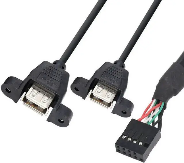 Main image of 150cm Motherboard USB 2.0 9 Pin Header to Dual USB Type A Female Adapter Cable, Internal Front Panel USB Expansion Cord with Screw Mount Holes, 480Mbps High Speed for Desktop PC Chassis Modding