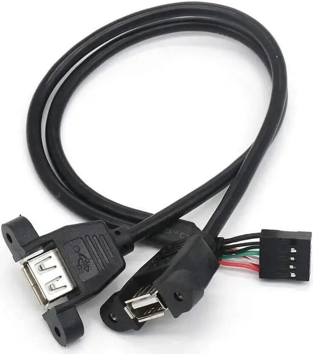 Alt view image 3 of 3 - 150cm Motherboard USB 2.0 9 Pin Header to Dual USB Type A Female Adapter Cable, Internal Front Panel USB Expansion Cord with Screw Mount Holes, 480Mbps High Speed for Desktop PC Chassis Modding