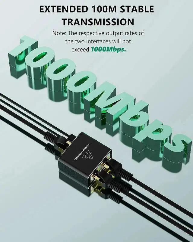 Alt view image 5 of 7 - WRIARICH 1 in 2 Out Gigabit RJ45 Ethernet Splitter, 1000Mbps 1x2 LAN Internet Cable Splitter, Compatible with Cat5 Cat5e Cat6 Cat7 Cat8, Plug and Play Network Extension Connector
