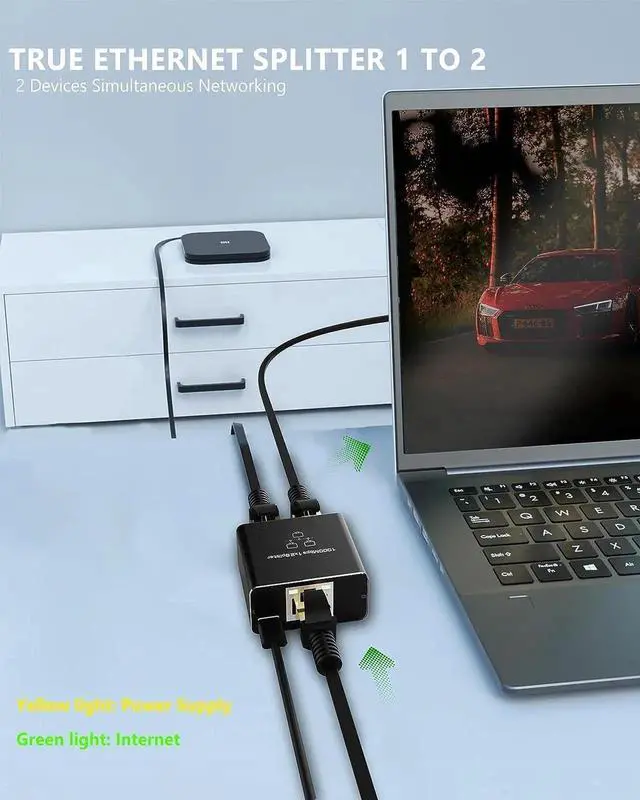 Alt view image 4 of 7 - WRIARICH 1 in 2 Out Gigabit RJ45 Ethernet Splitter, 1000Mbps 1x2 LAN Internet Cable Splitter, Compatible with Cat5 Cat5e Cat6 Cat7 Cat8, Plug and Play Network Extension Connector
