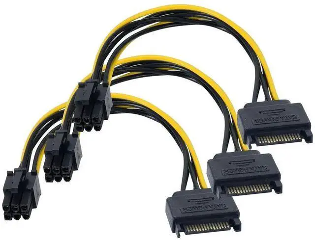 Main image of WRIARICH 3 Pack 8 Inch 15-Pin SATA to 6-Pin PCIe Power Adapter Cable