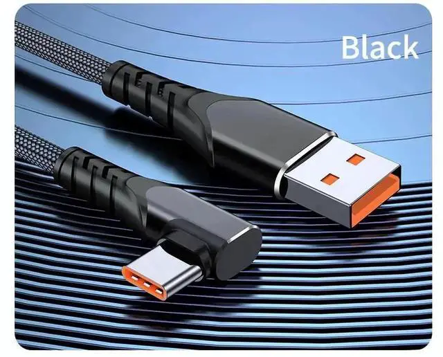 Alt view image 2 of 6 - WRIARICH 3.3FT Black Braided 90 Degree USB C to C Cable, 66W 6A Fast Charging Type-C Cord Compatible with iPhone 15 Galaxy S10 Pixel 7