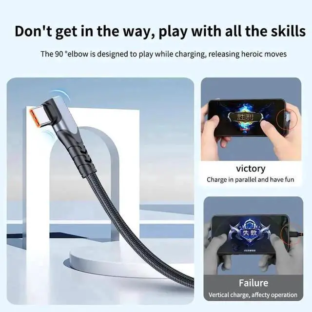 Alt view image 5 of 6 - WRIARICH 3.3FT Black Braided 90 Degree USB C to C Cable, 66W 6A Fast Charging Type-C Cord Compatible with iPhone 15 Galaxy S10 Pixel 7