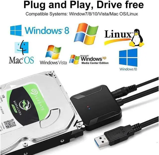 Alt view image 5 of 7 - WRIARICH USB 3.0 to SATA III Hard Drive Adapter Cable with 12V/2A Power Supply, UASP Supported Converter for 2.5" & 3.5" SATA HDD SSD