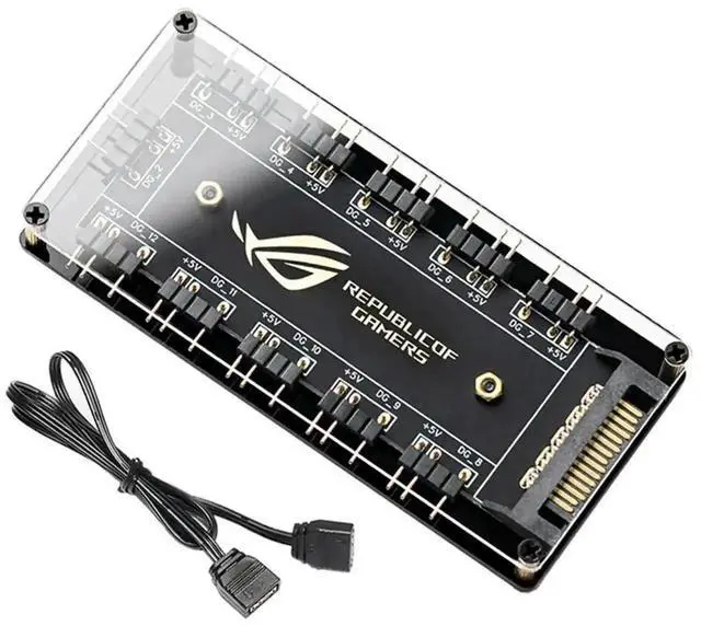 Alt view image 2 of 3 - WRIARICH 10-Port 5V 3Pin ARGB Fan Hub Splitter with SATA Power Input, RGB Lighting Extension Controller Hub for Desktop PC Case Fans