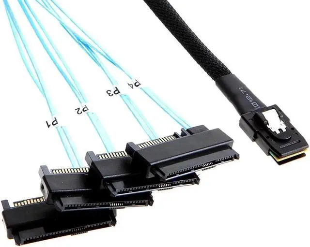 Alt view image 3 of 3 - WRIARICH Internal 36 Pin Mini SAS SFF-8087 Host/Controller to 4x SAS 29Pin SFF-8482 Target/Backplane Hard Disk ,Power by SATA 15pin - 3.3 ft./1m