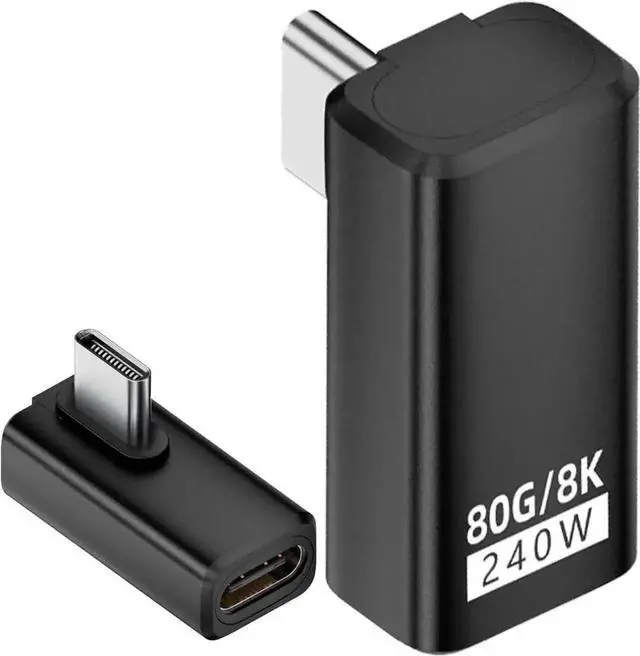 Main image of 2 Pack Low Profile 90 Degree USB-C Male to Female Elbow Adapter, Thunderbolt 5 Compatible, 80Gbps Data 240W PD Charging 8K@60Hz Video Extender Connector for iPhone 15/16, Laptops, VR Headsets, TV & Ca