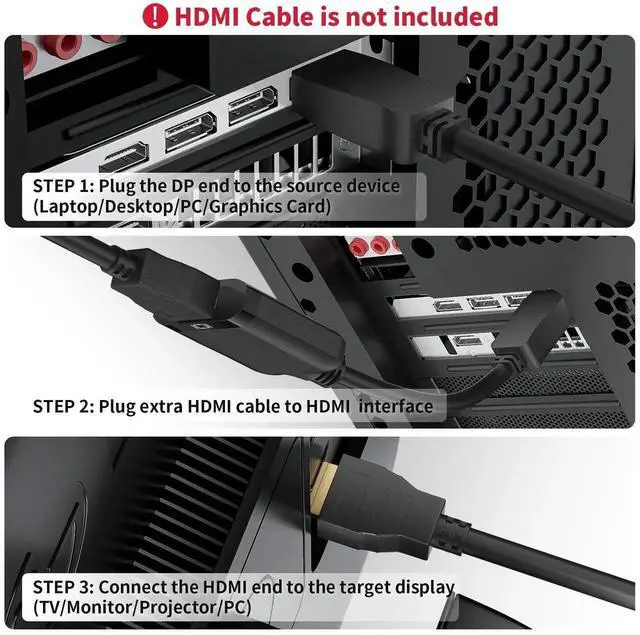 Alt view image 7 of 7 - WRIARICH Active DisplayPort to HDMI Adapter Cable, DP 1.4 to HDMI 2.0 4K Uni-Directional Converter, Male to Female Black, Compatible with Desktop, Monitor, TV, HP, AMD, NVIDIA, Lenovo, Dell